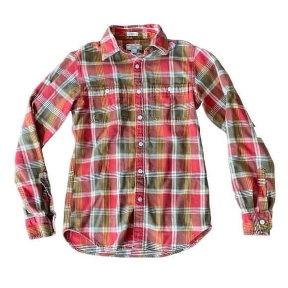 J. Crew Wallace Barnes Slim Cut Flannel Shirt XS Orange Green